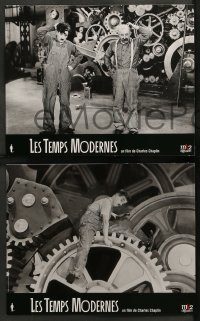 6g236 MODERN TIMES 4 French LCs R02 great images of Charlie Chaplin w/cast, classic gears!