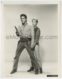 6h310 FLAMING STAR 8x10 still '60 full-length Elvis Presley with gun protecting Barbara Eden!
