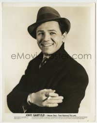 6h478 JOHN GARFIELD 8x10.25 still '40s great smiling portrait wearing coat & hat with cigarette!