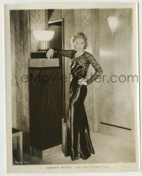 6h561 MARIAN MARSH 8x10.25 still '30s full-length in sexy silk & lace dress by cool deco lamp!