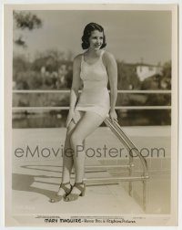 6h579 MARY MAGUIRE 8x10.25 still '30s full-length c/u in swimsuit sitting on ladder by pool!
