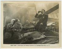 6h789 SECRET AGENT 8x10.25 still '36 Gielgud & Carroll watch Lorre drinking in wreckage, Hitchcock