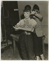 6h921 UNION PACIFIC candid 7.5x9.5 still '39 Barbara Stanwyck gets her hair touched up on set!