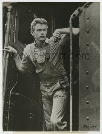 6h449 JAMES DEAN 7.25x9.5 still '55 great close up on train from East of Eden!