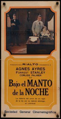 6j246 INTO THE NIGHT Argentinean '28 different image of Agnes Ayres, Forrest Stanley, rare!