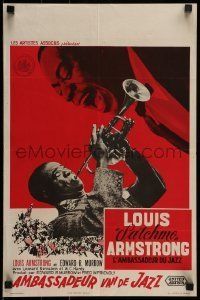 6j116 SATCHMO THE GREAT Belgian '57 image of Louis Armstrong playing his trumpet & singing!