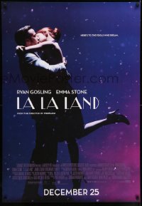 6j070 LA LA LAND advance Canadian 1sh '16 Ryan Gosling, Emma Stone embracing, all English design!