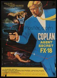 6j554 FX 18 SECRET AGENT French 23x32 '64 French spy movie starring Ken Clark, cool art!