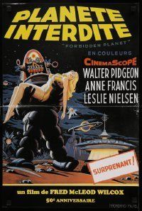6j588 FORBIDDEN PLANET French 16x24 R06 classic art of Robby the Robot carrying sexy Anne Francis!