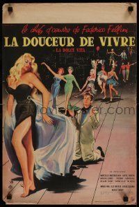 6j616 LA DOLCE VITA French 16x24 '61 Federico Fellini, Mastroianni, sexy Ekberg by Yves Thos.!