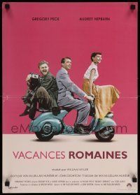 6j648 ROMAN HOLIDAY French 17x24 R13 Audrey Hepburn & Gregory Peck, Albert riding on Vespa!