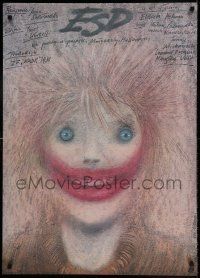 6j957 ESD Polish 27x37 '87 creepy Andrzej Pagowski art of joker clown-faced person!