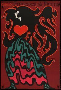 6j961 FRANCESCA DA RIMINI Polish 26x39 '68 Hilscher art of woman w/big hair & heart!