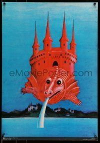 6j827 UNKNOWN POLISH POSTER commercial Polish 19x27 '70s castle-dragon, T. Wilbik art!