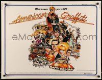 6k015 AMERICAN GRAFFITI 1/2sh '73 George Lucas teen classic, wacky Mort Drucker artwork of cast!