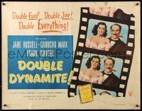 6k118 DOUBLE DYNAMITE style A 1/2sh '51 art of Groucho Marx & sexy Jane Russell on film strip!
