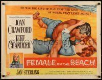 6k134 FEMALE ON THE BEACH style A 1/2sh '55 cool art of Joan Crawford and Jeff Chandler!