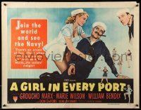 6k155 GIRL IN EVERY PORT style B 1/2sh '52 wacky Navy sailor Groucho Marx & sexy Marie Wilson!