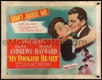6k295 MY FOOLISH HEART style B 1/2sh '50 Susan Hayward & Dana Andrews, based on J.D. Salinger story!