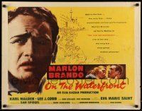 6k313 ON THE WATERFRONT style B 1/2sh '54 directed by Elia Kazan, classic image of Marlon Brando!
