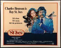 6k407 ST. IVES 1/2sh '76 M. Daily artwork of Charles Bronson & sexy Jacqueline Bisset w/gun!