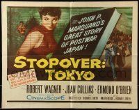 6k413 STOPOVER TOKYO 1/2sh '57 artwork of sexy Joan Collins & spy Robert Wagner in Japan!