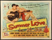 6k416 SUMMER LOVE 1/2sh '58 very young John Saxon plays guitar with pretty girl on beach!