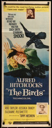 6k542 BIRDS insert '63 Alfred Hitchcock shown, introducing Tippi Hedren, classic attack art!