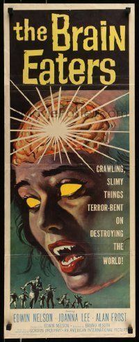 6k555 BRAIN EATERS insert '58 AIP, classic sci-fi horror art of girl's brain exploding!