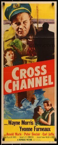 6k589 CROSS CHANNEL insert '55 film noir, close-up image of sailor Wayne Morris, Yvonne Furneaux