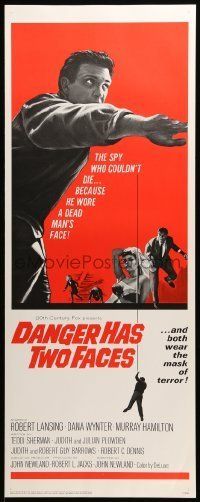 6k591 DANGER HAS TWO FACES insert '67 Robert Lansing couldn't die - he stole a dead man's face!