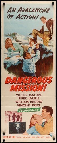 6k592 DANGEROUS MISSION insert '54 Victor Mature, Piper Laurie, an avalanche of action!
