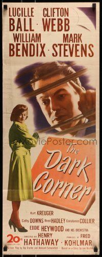 6k594 DARK CORNER insert '46 film noir artwork of Lucille Ball and Mark Stevens!