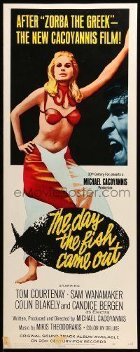 6k598 DAY THE FISH CAME OUT insert '67 Michael Cacoyannis, sexy Candice Bergen, Greek comedy!