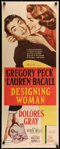 6k607 DESIGNING WOMAN insert '57 romantic art of Gregory Peck & sexy Lauren Bacall!