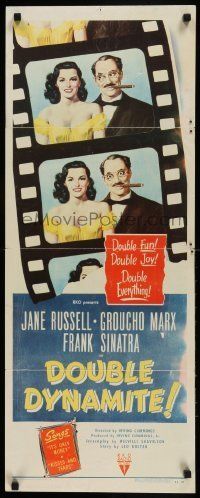 6k617 DOUBLE DYNAMITE insert '51 great artwork of Groucho Marx & sexy Jane Russell on film strip!