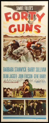 6k645 FORTY GUNS insert '57 Samuel Fuller, art of Barbara Stanwyck & Barry Sullivan on horseback!