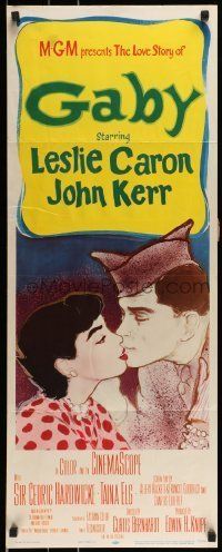 6k656 GABY insert '56 wonderful close up art of soldier John Kerr kissing Leslie Caron!