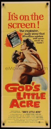 6k670 GOD'S LITTLE ACRE insert '58 c/u of barechested Aldo Ray embracing sexy Tina Louise!