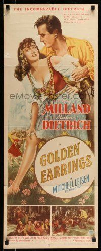 6k671 GOLDEN EARRINGS insert '47 artwork of sexy gypsy Marlene Dietrich & Ray Milland!