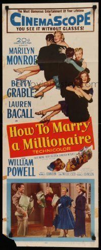 6k701 HOW TO MARRY A MILLIONAIRE insert '53 sexy Marilyn Monroe, Betty Grable & Lauren Bacall!