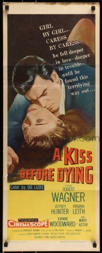 6k729 KISS BEFORE DYING insert '56 great close up art of Robert Wagner & Joanne Woodward!