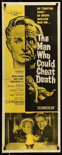 6k781 MAN WHO COULD CHEAT DEATH insert '59 Hammer horror, cool half-alive & half-dead headshot art