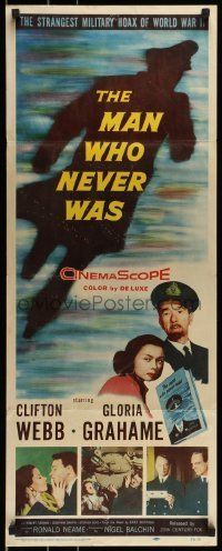 6k782 MAN WHO NEVER WAS insert '56 Clifton Webb, Gloria Grahame, strangest military hoax of WWII!