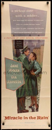 6k790 MIRACLE IN THE RAIN insert '56 great romantic art of Jane Wyman & Van Johnson!