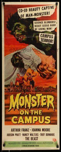 6k792 MONSTER ON THE CAMPUS insert '58 science blunders, beast seeks body of living man!!