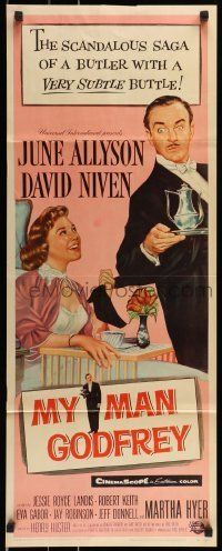 6k801 MY MAN GODFREY insert '57 close up artwork of June Allyson & butler David Niven!