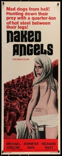 6k804 NAKED ANGELS insert '69 Roger Corman, art of sexy barely-clothed girl, motorcyle gangs!