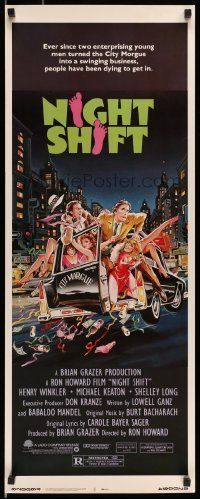 6k812 NIGHT SHIFT insert '82 Michael Keaton, Henry Winkler, sexy girls in hearse art by Mike Hobson!