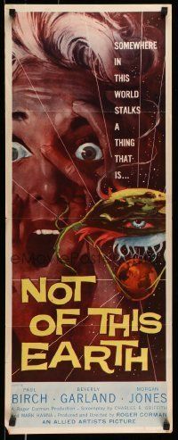 6k816 NOT OF THIS EARTH insert '57 classic close up art of screaming girl & alien monster!